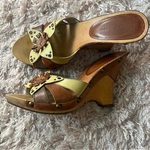 Vintage wooden and leather platform wedges